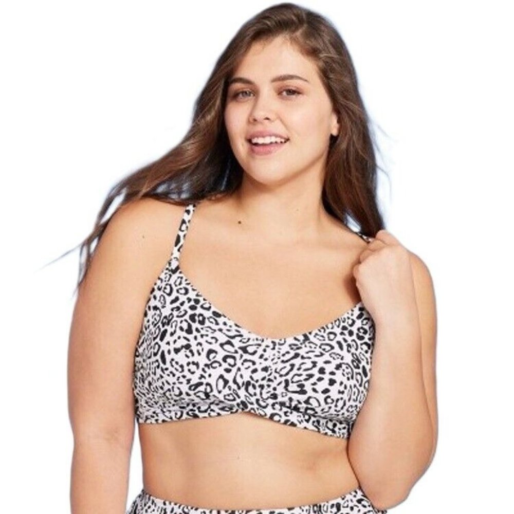 Kona Sol Womens S (4-6) Leopard Print Twist-Front Bikini Swimsuit Top